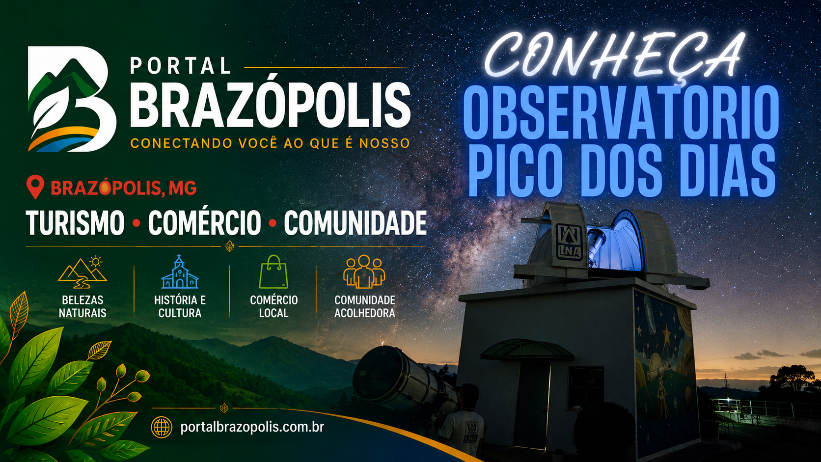 Cúpulas brancas do Observatório do Pico dos Dias ao entardecer, no alto da Serra da Mantiqueira em Brazópolis, MG