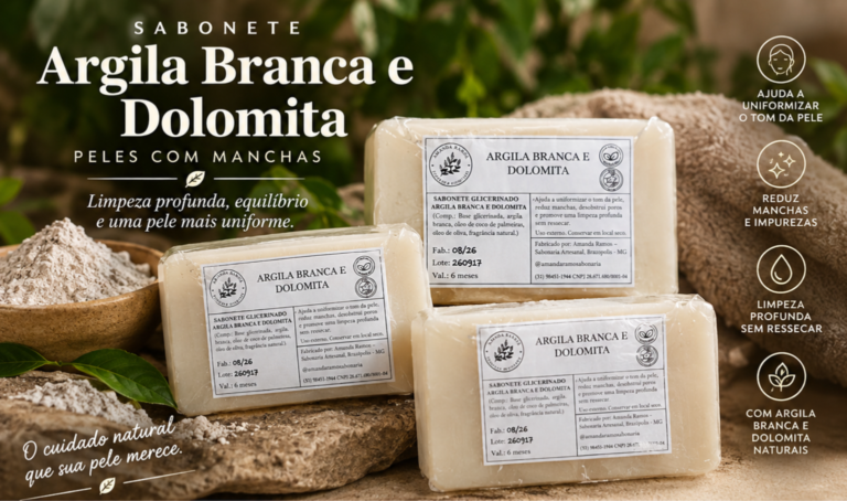 Sabonete Artesanal Argila Branca e Dolomita
